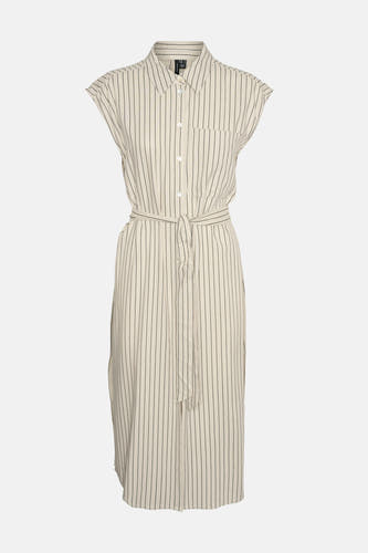 Manteau beige de Vero Moda avec un motif à rayures et une ceinture.