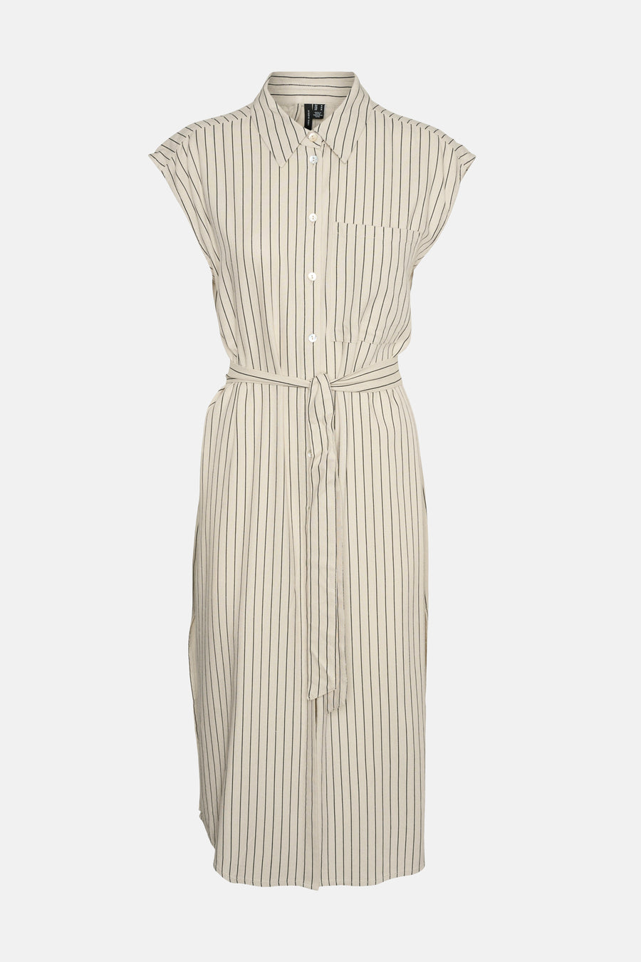 Manteau beige de Vero Moda avec un motif à rayures et une ceinture.
