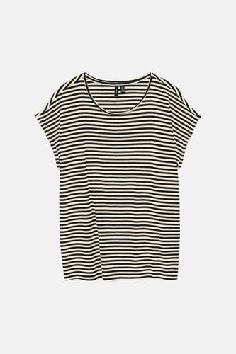 Zwart-wit gestreept T-shirt met korte mouwen van VERO MODA®, met ronde halslijn en wijdere mouwen.