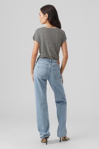 T-shirt noir à manches courtes de Vero Moda, avec un motif rayé.