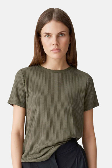 T-shirt Kaki à manches courtes d'OPUS, avec structure en côtes.