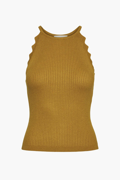 Chemise orange avec col rond de Vero Moda, avec structure côtière et motif ondulé aux emmanchures sans manches.
