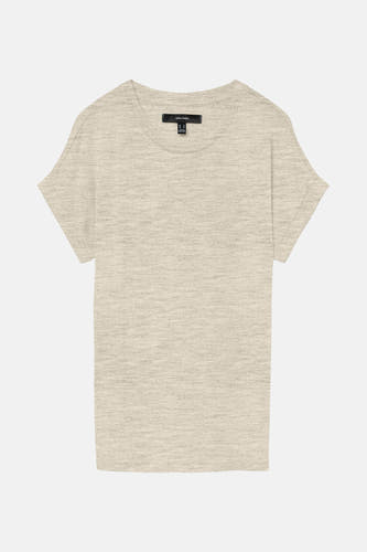 T-shirt beige à manches courtes de Vero Moda, uni et avec une subtile texture.