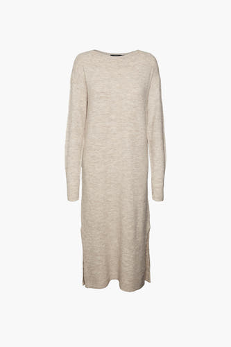 Manteau beige à longues manches de Vero Moda, avec une texture tricotée et des poches latérales.