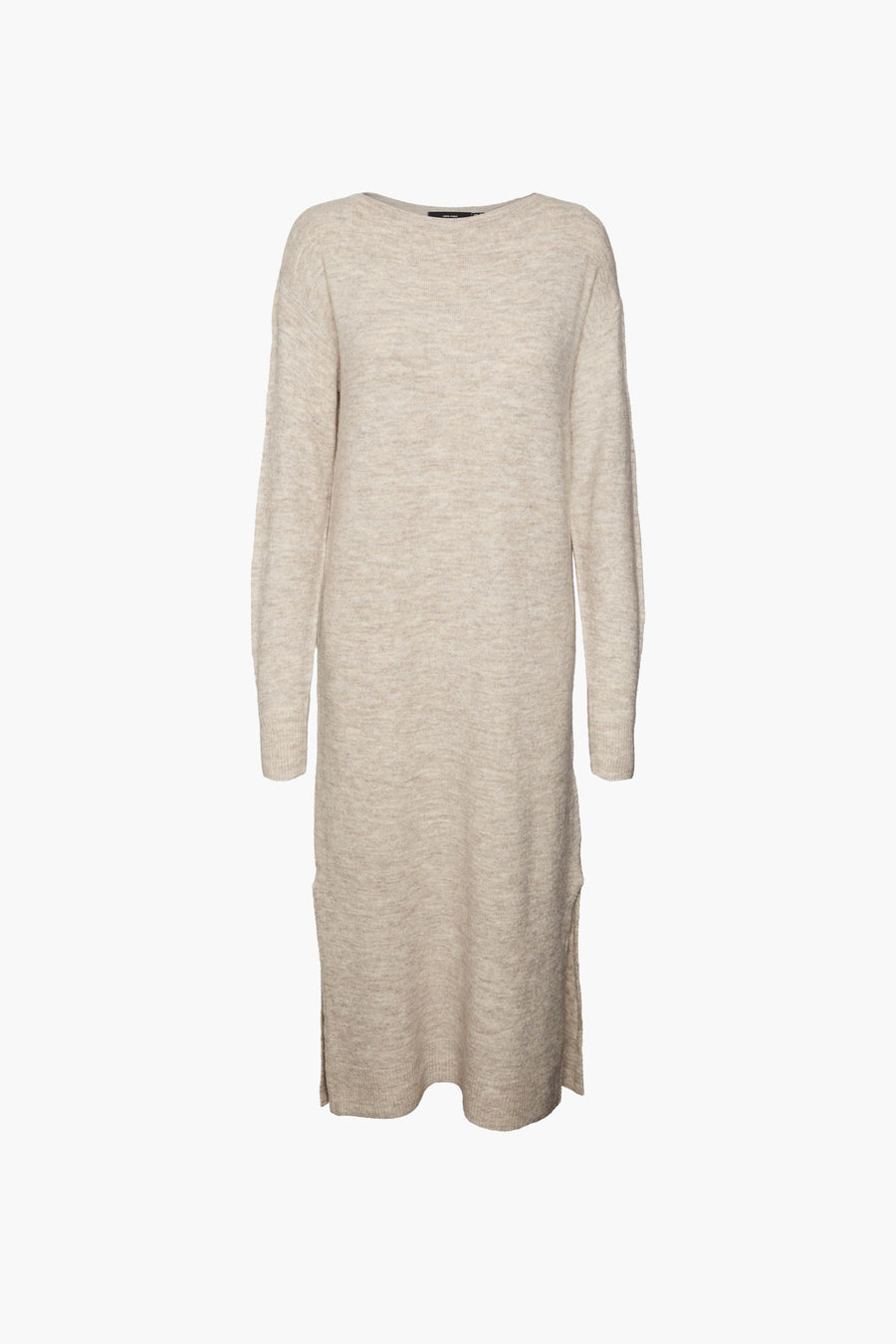 Manteau beige à longues manches de Vero Moda, avec une texture tricotée et des poches latérales.