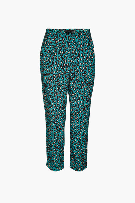 Pantalon vert de VERO MODA avec un imprimé léopard en noir et brun.