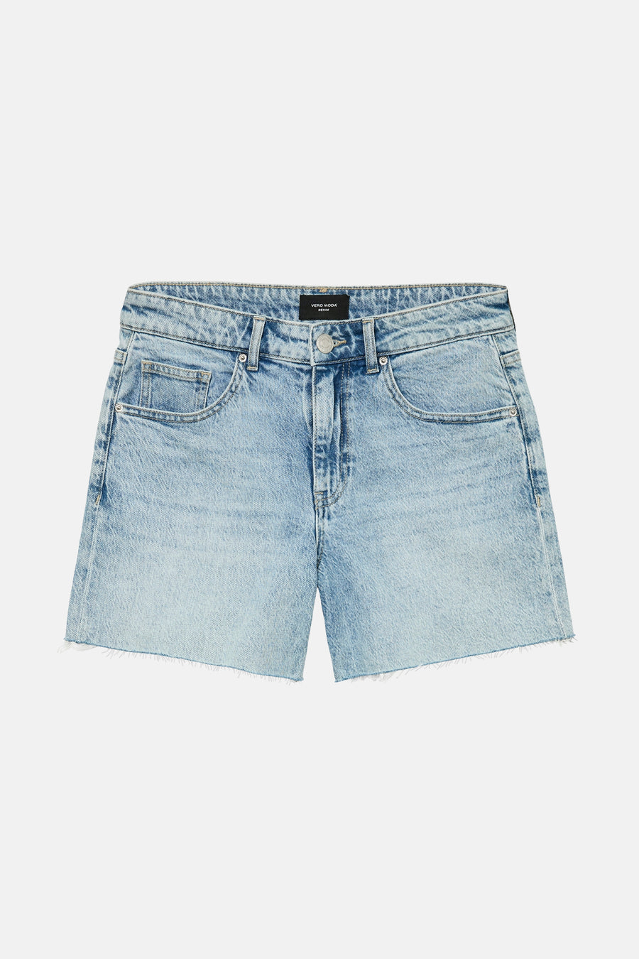 Short en denim bleu clair de VERO MODA avec un col montant et des poches classiques.