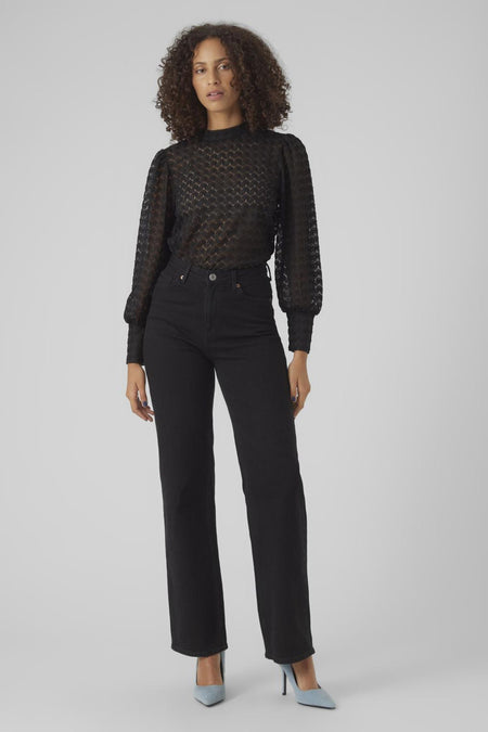 VMBECCA LS HIGH NECK LACE TOP JRS NOOS
