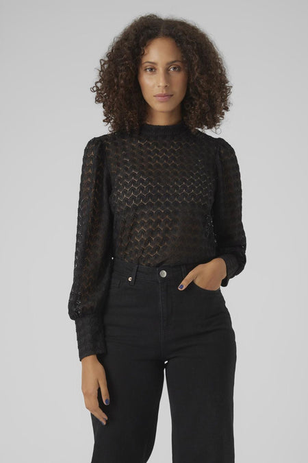 VMBECCA LS HIGH NECK LACE TOP JRS NOOS