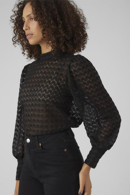 VMBECCA LS HIGH NECK LACE TOP JRS NOOS
