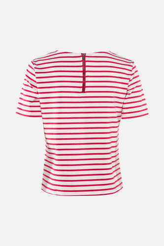 T-shirt à manches courtes rayé rose de VERO MODA® avec une fermeture éclair au dos.