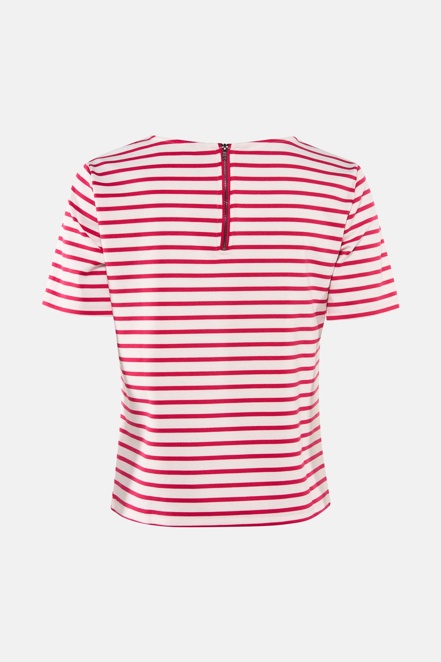 T-shirt à manches courtes rayé rose de VERO MODA® avec une fermeture éclair au dos.