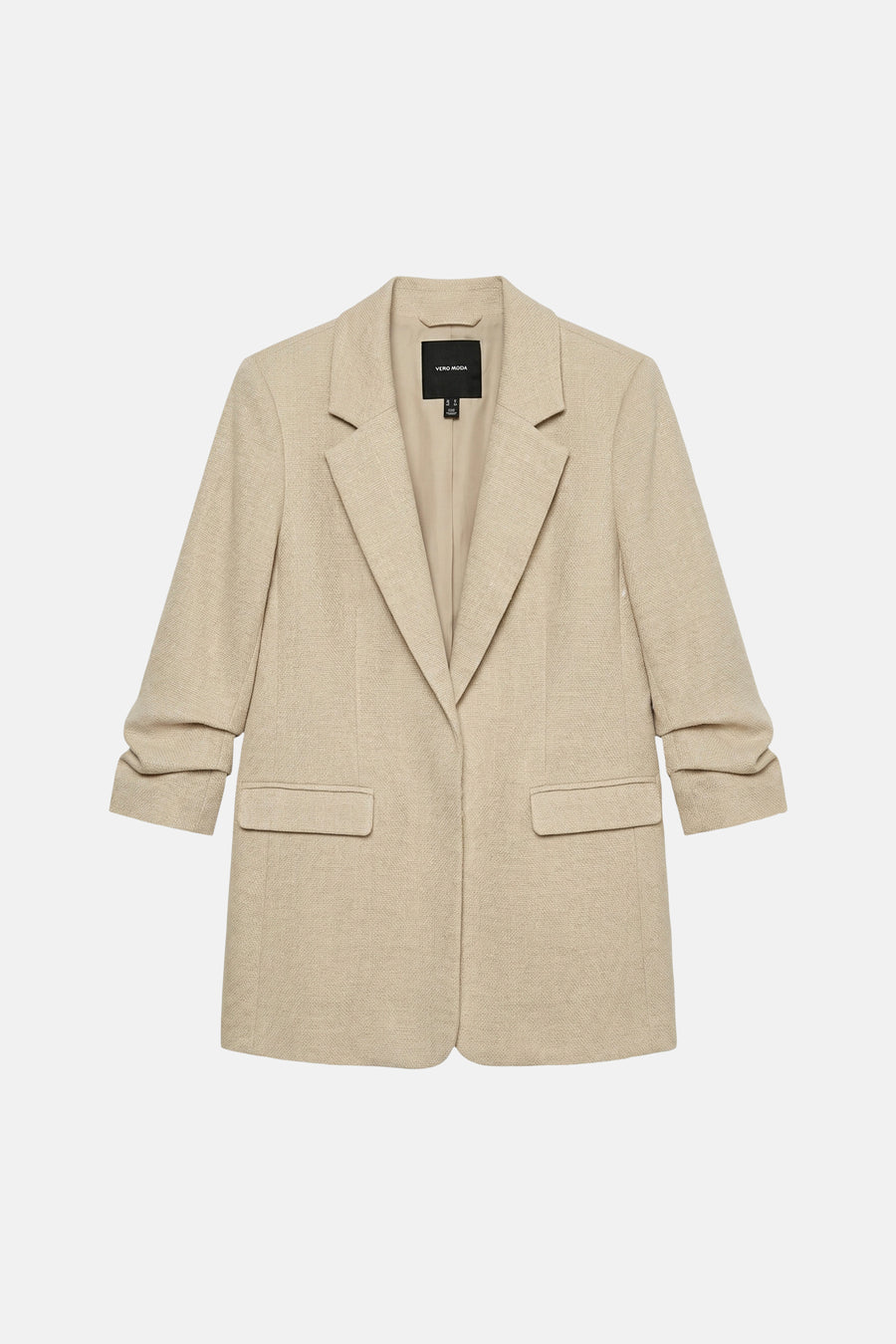 Ecru blazer van VERO MODA® met getextureerde stof, opgerolde 3/4 mouwen en twee opgestikte zakken.