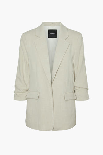 Blazer écru de VERO MODA, avec col revers, manches bouffantes et poches à l'avant.