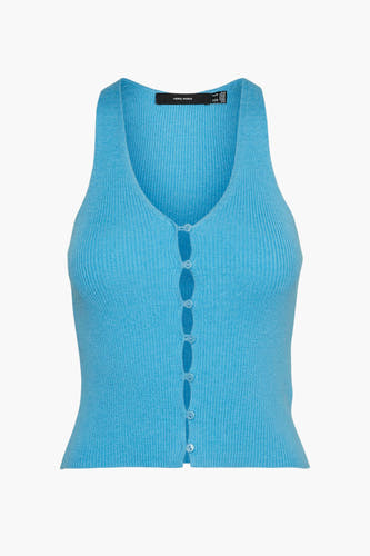 Pull bleu de VERO MODA avec fermeture à boutons et texture rayée.