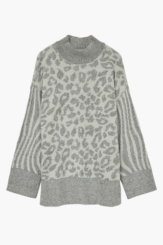 Sweat-shirt gris avec col rond de VERO MODA, imprimé d'animaux et rayé sur les manches.