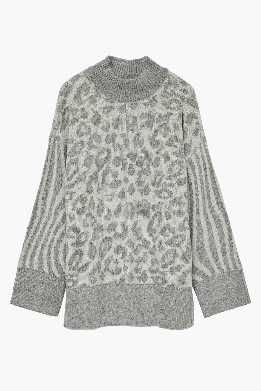 Sweat-shirt gris avec col rond de VERO MODA, imprimé d'animaux et rayé sur les manches.