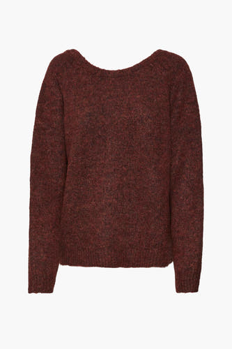Pull marron avec col rond de VERO MODA, en texture grossière et longs manches.