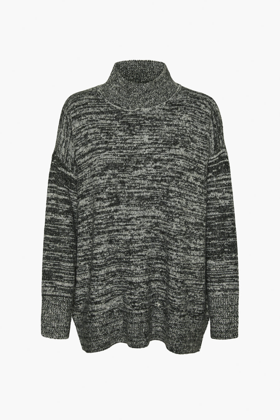 Grijze gebreide coltrui.
