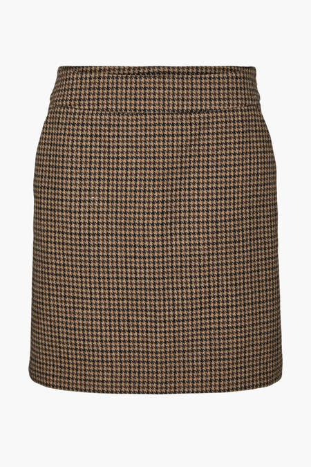 Jupe brune courte de VERO MODA avec un motif classique carreaux de chien.