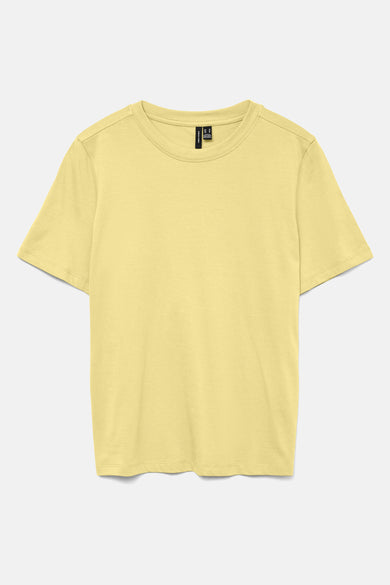 T-shirt jaune à manches courtes de VERO MODA, couleur unie et col rond.