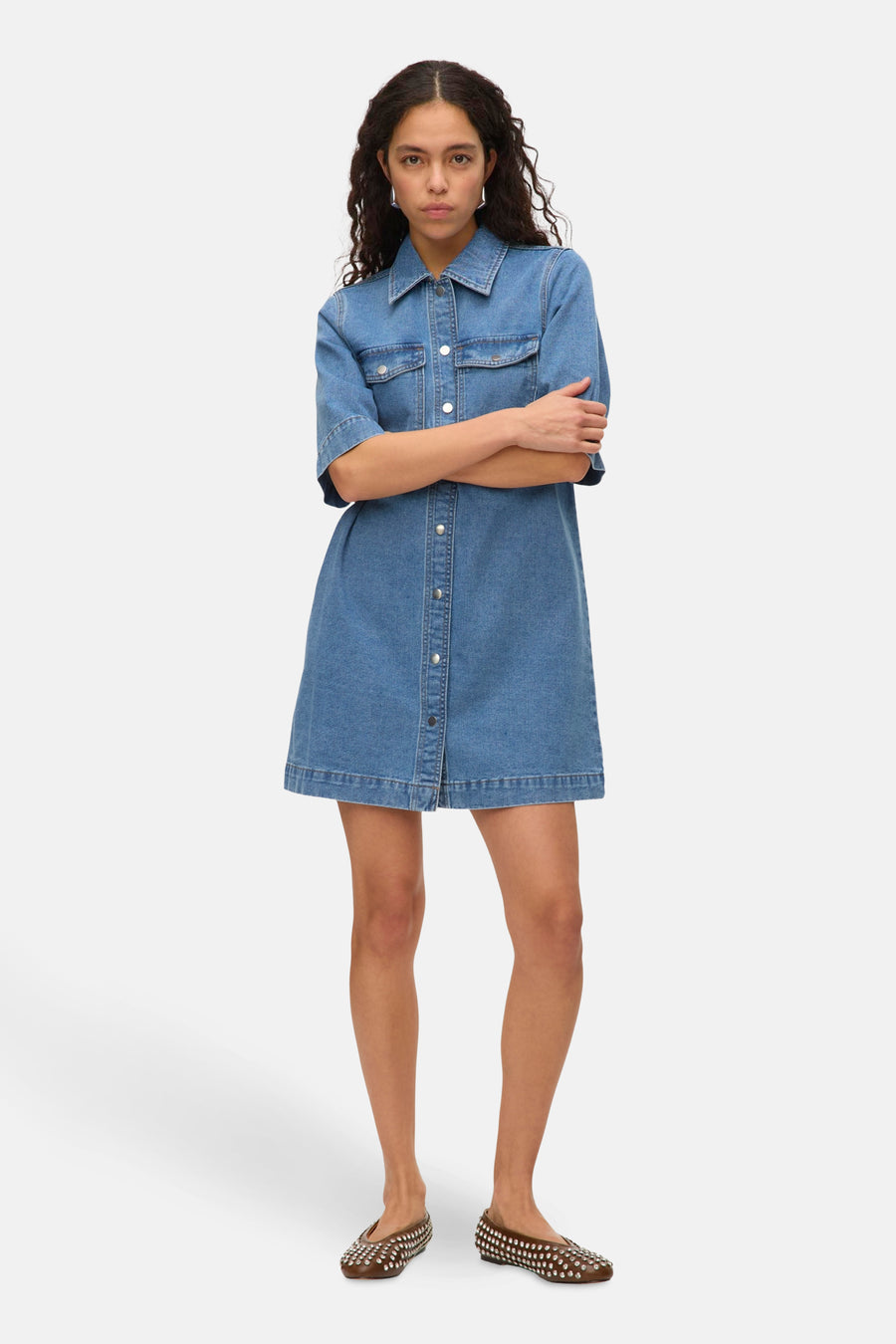Robe à manches courtes - mid blue denim - VERO MODA®