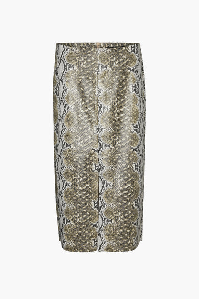 Jupe brune avec imprimé serpent de Vero Moda, avec fermeture éclair à l'arrière.