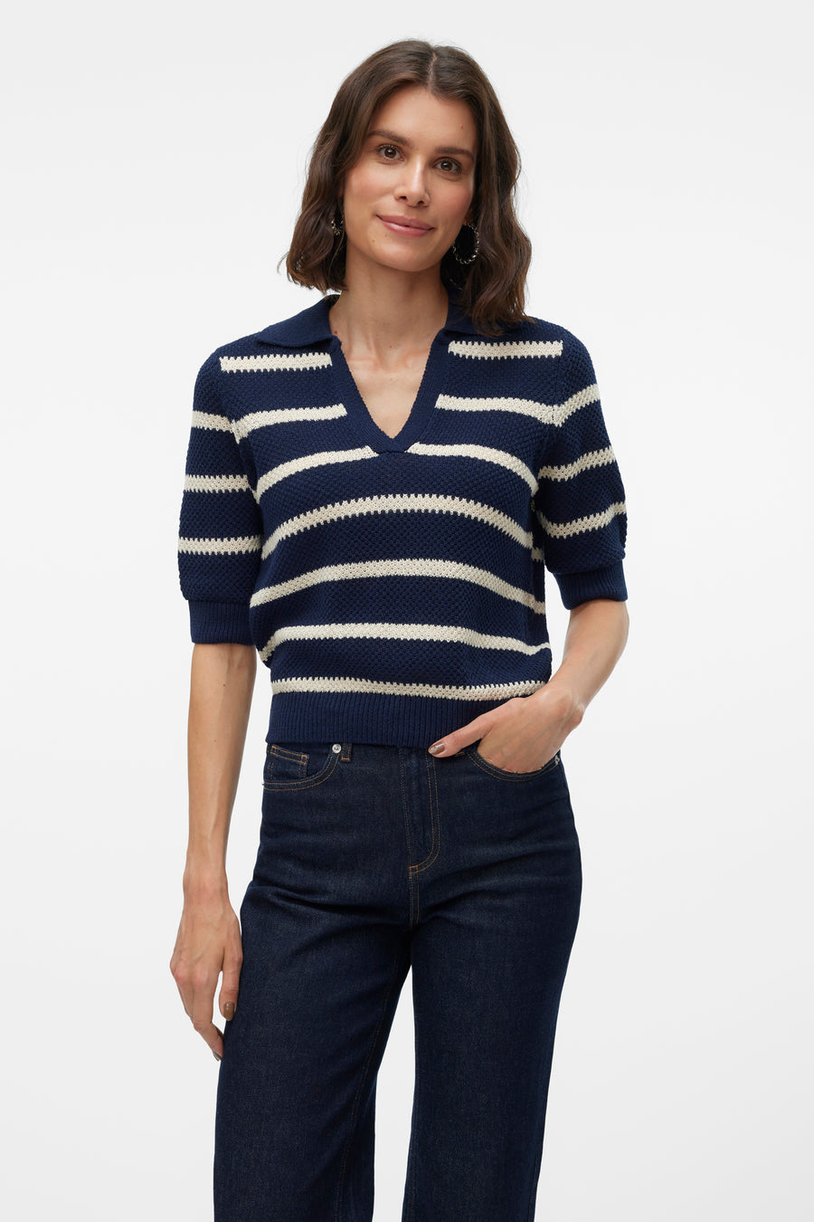 Pull à col en V - bleu