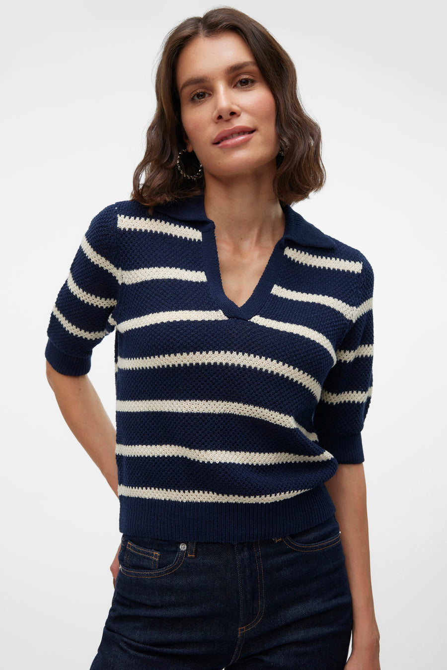 Pull à col en V - bleu