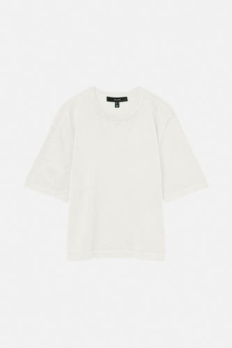 Pull blanc à col rond de VERO MODA®, tissu uni et manches courtes.