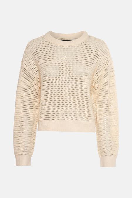 T-shirt écru avec col rond de Vero Moda, avec une texture ouverte.