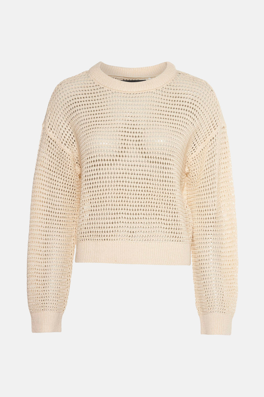 T-shirt écru avec col rond de Vero Moda, avec une texture ouverte.