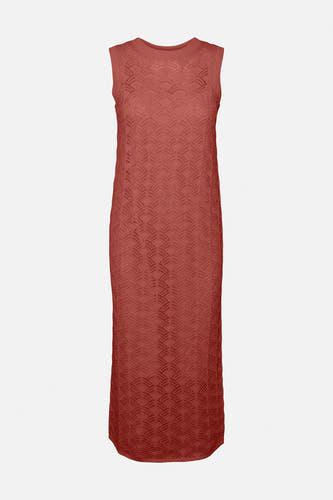 Jupe sans manches brune de VERO MODA, avec un motif tricoté et une longueur longue.