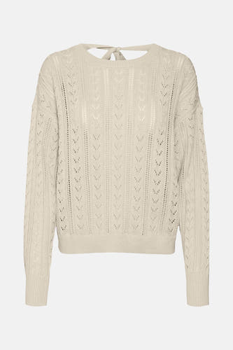 T-shirt écru avec col rond de VERO MODA, avec des manches courtes et un détail de cordon sur le dos.