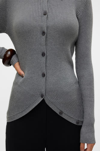 Sweat à capuche V-hals gris de VERO MODA, avec une texture côtelée élargie, des manches longues et une fermeture à boutons.