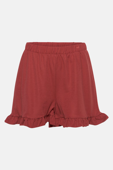 Short rouge de VERO MODA avec une ceinture élastique et des plis à la base.