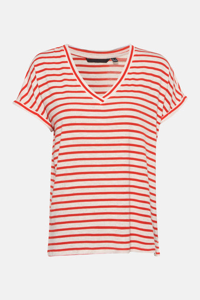 T-shirt rayé rouge avec manches courtes de Vero Moda, avec un col en V.