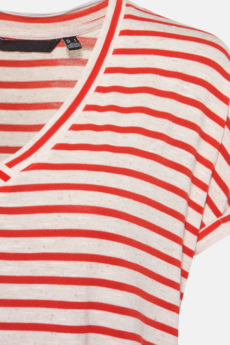 T-shirt rayé rouge avec manches courtes de VERO MODA, avec un col V.