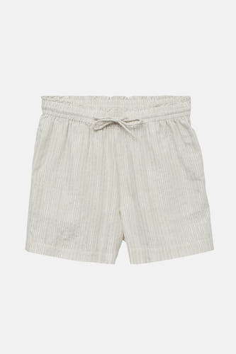 Beige court de VERO MODA, avec une ceinture élastique et des fines rayures verticales.