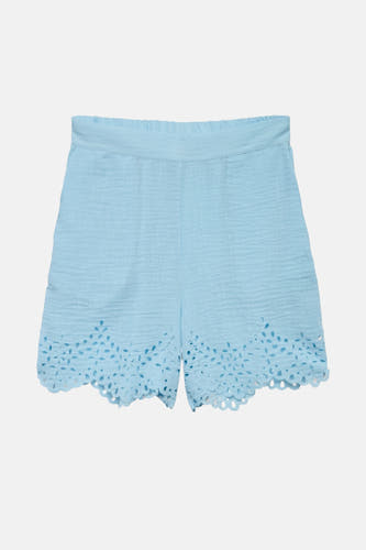 Short bleu de VERO MODA® avec une fermeture éclair perforée et une ceinture élastique.