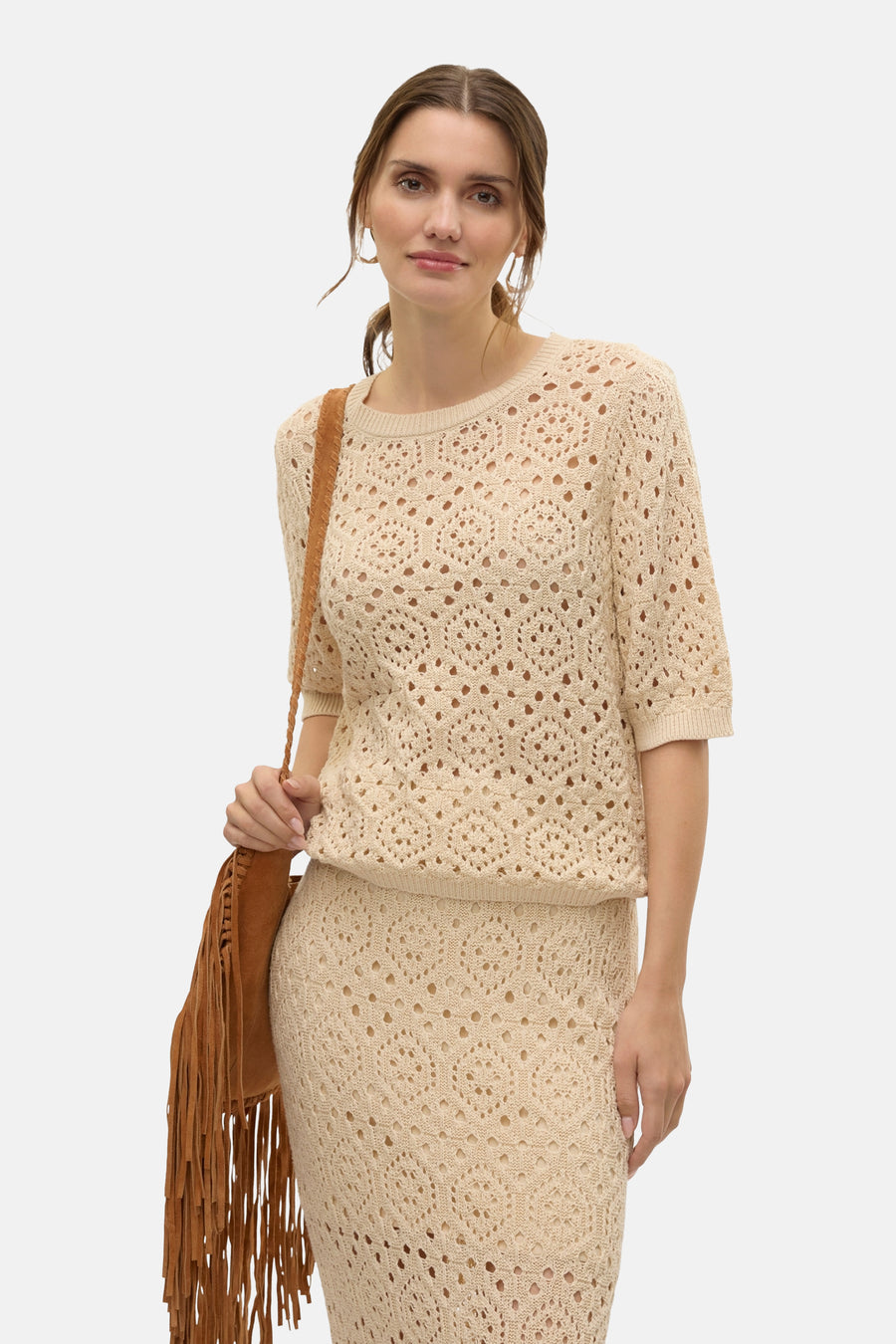 Pull à col rond - beige - VERO MODA®