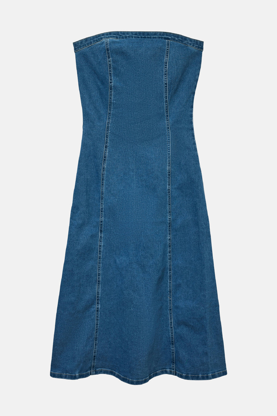 Denim strapless jurk.