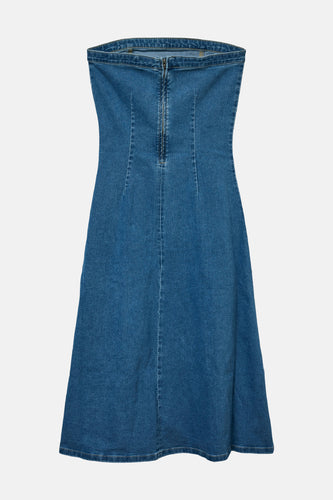 Strapless denim jurk met rits.