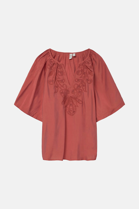 VMBRILEY 2/4 V-NECK EMB. TOP WVN BTQ GA