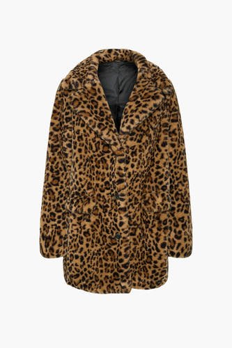 Manteau brun de VERO MODA® avec imprimé léopard et doublure noire.