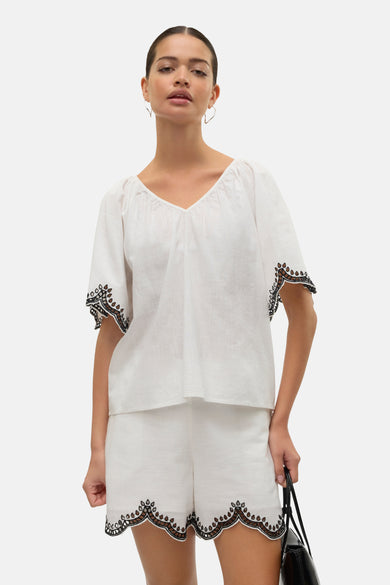 VMDIANA 2/4 V-NECK TOP WVN BTQ