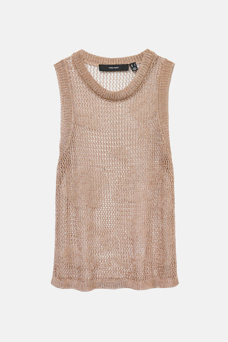 Sweat-shirt sans col en or de Vero Moda avec un tissu à mailles ouvertes.