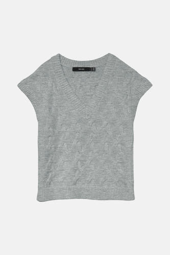 Gilet sans manches tricoté gris de VERO MODA, avec un col en V et un motif côtes.