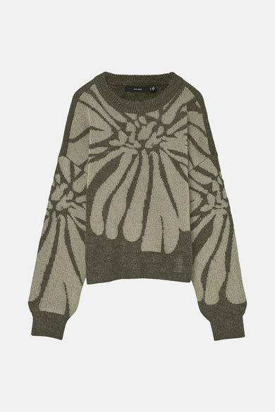 T-shirt vert avec col rond de VERO MODA, avec un motif floral dans différentes teintes de légumes.