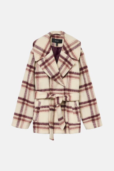 Manteau court multicolore de VERO MODA avec motif à carreaux et ceinture à la taille.